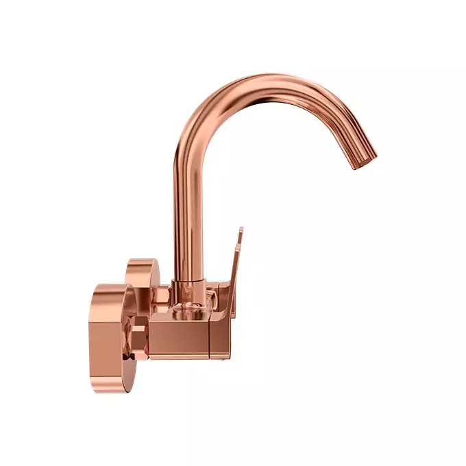 CERA Sylvina Sink Mixer Quarter Turn Wall Mount PVD Finish Rose Gold with Long Swivel Spout, F1021501RG