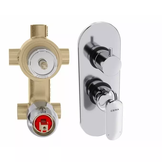 CERA BROOKLYN Diverter System Quarter Turn Exposed Part + Concealed Part Wall Mount Chrome, F1018731+F4070202