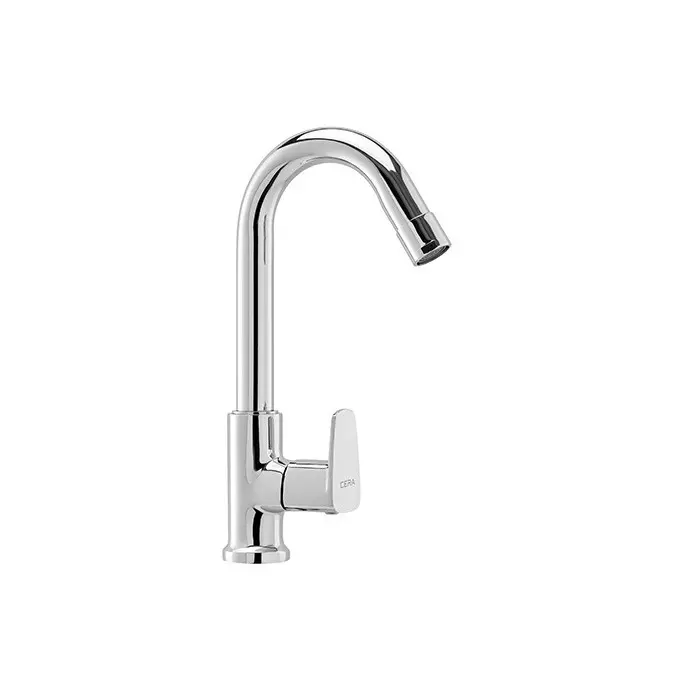 CERA VINE Sink Cock with Swivel Spout Quarter Turn Table Mount Silver, F1020301