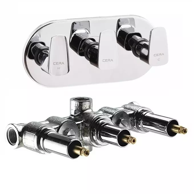 CERA VINE 4-Way Diverter System Single Lever Quarter Turn Exposed Part + Concealed Part with Knob & Flange, F1020731+F4040101