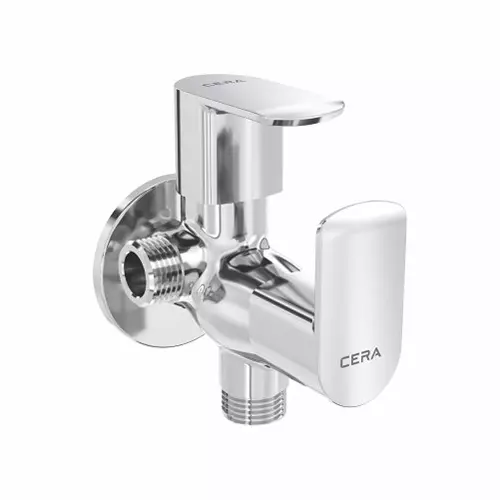 CERA CHROMO 2-Way Angle Cock with Wall Flange Quarter Turn Wall Mount Silver, F1019211
