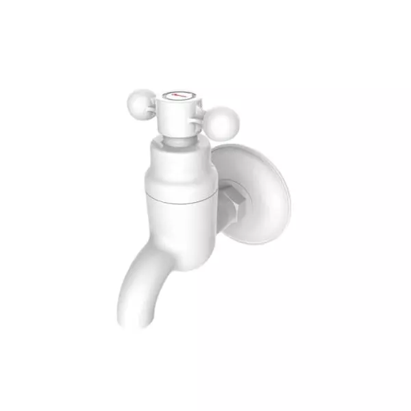 SUPREME Bib Tap with Flange Quarter Turn Plastic Wall Mount, Texla White
