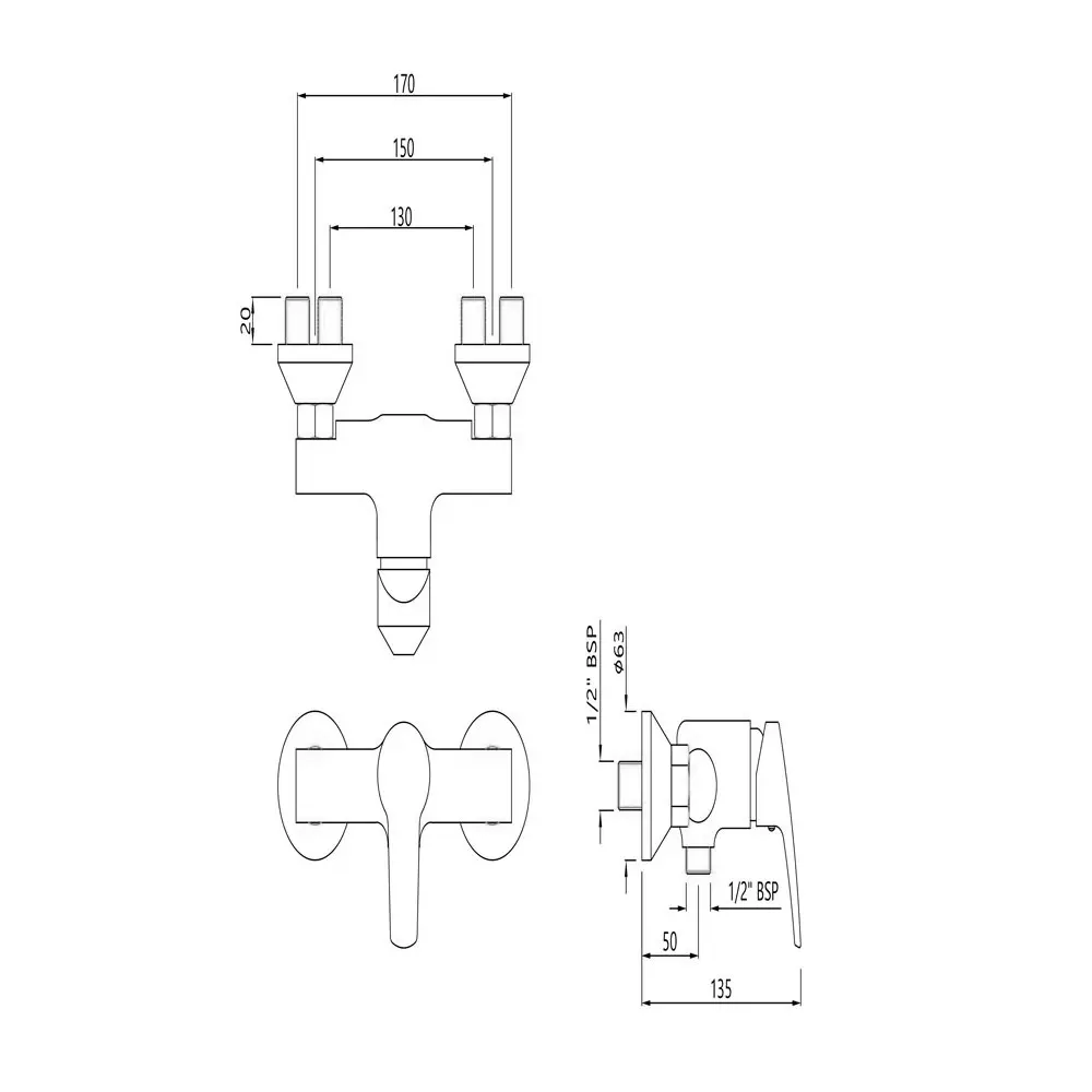 Essco by Jaquar Single Lever Exposed Shower Mixer for Connection to Hand Shower with Connecting Legs & Wall Flanges, STE-107149