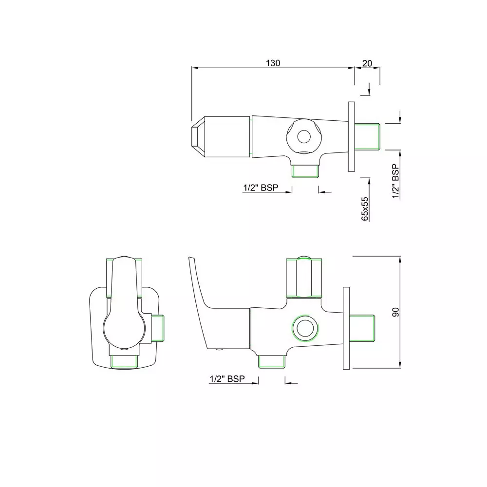 Essco by Jaquar 2-Way Angular Stop Cock Chrome Finish with Wall Flange, STE-107067