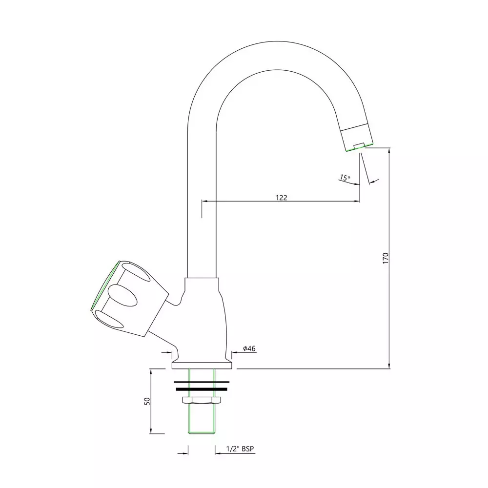 Essco by Jaquar Sink Cock Table Mount Chrome Finish with Swinging Pipe Spout, SQT-523S