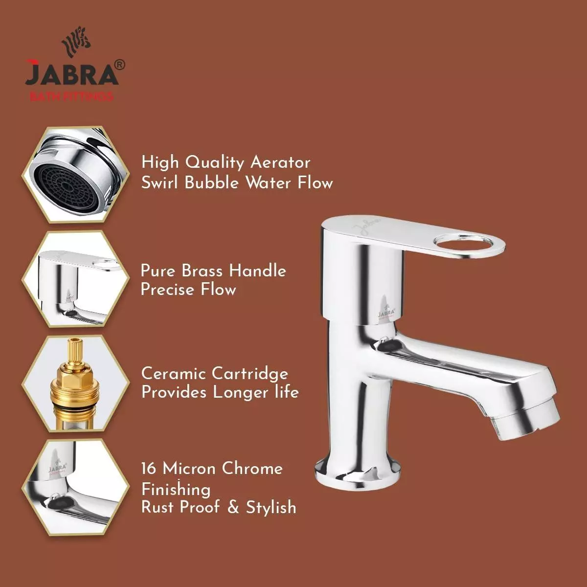 Jabra Pillar Cock Oreo Series Brass Chrome Finish Deck Mount Silver