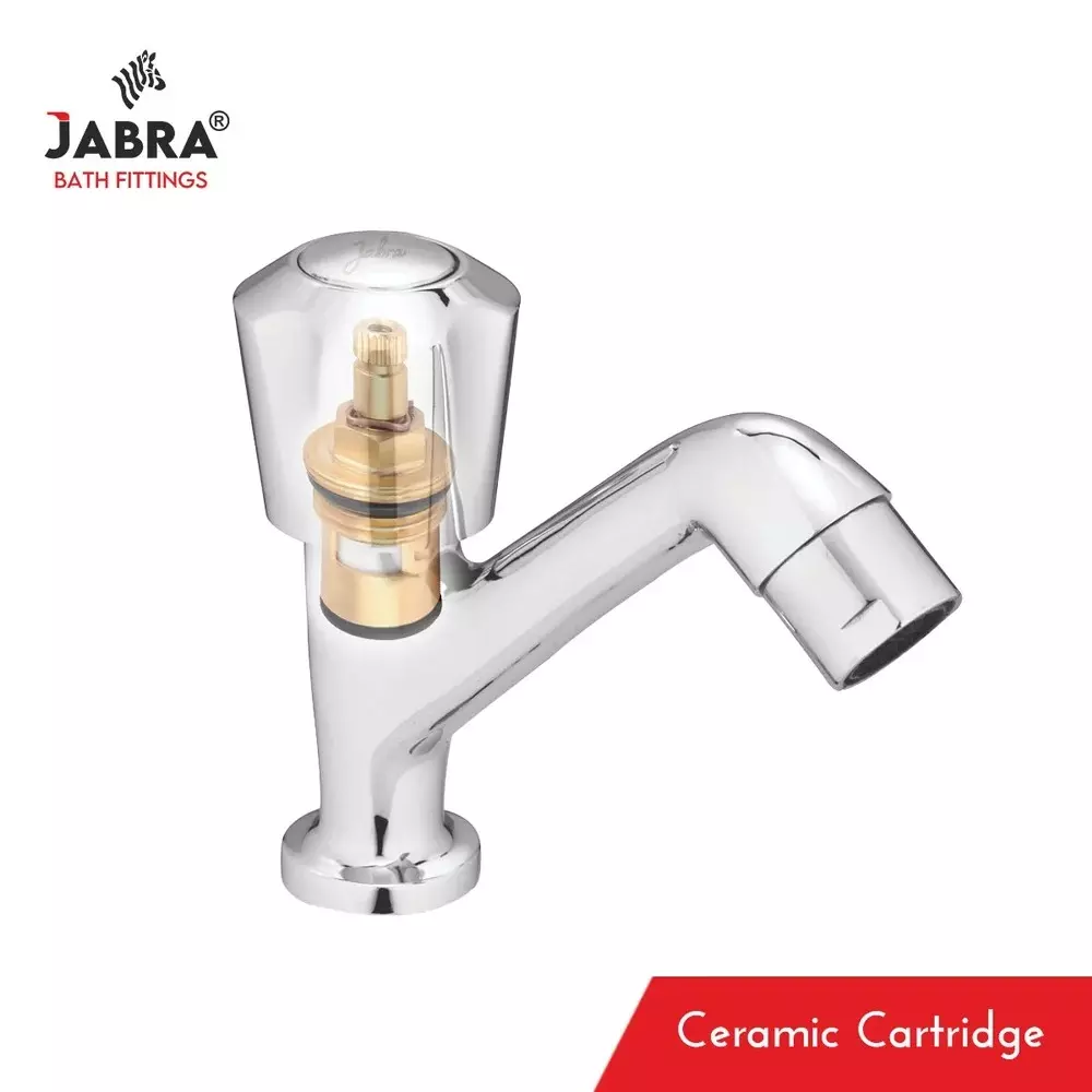 Jabra High Neck Pillar Cock Sleek Series Brass Chrome Finish Deck Mount Silver