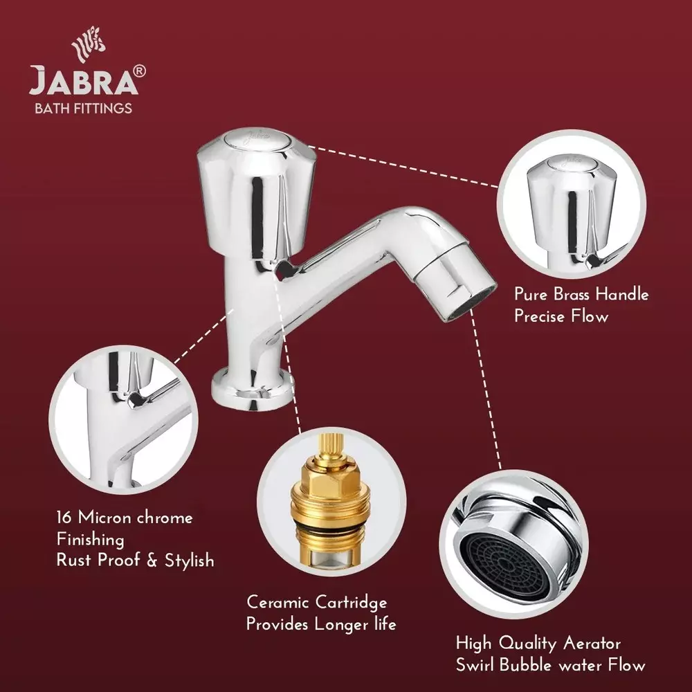 Jabra High Neck Pillar Cock Sleek Series Brass Chrome Finish Deck Mount Silver