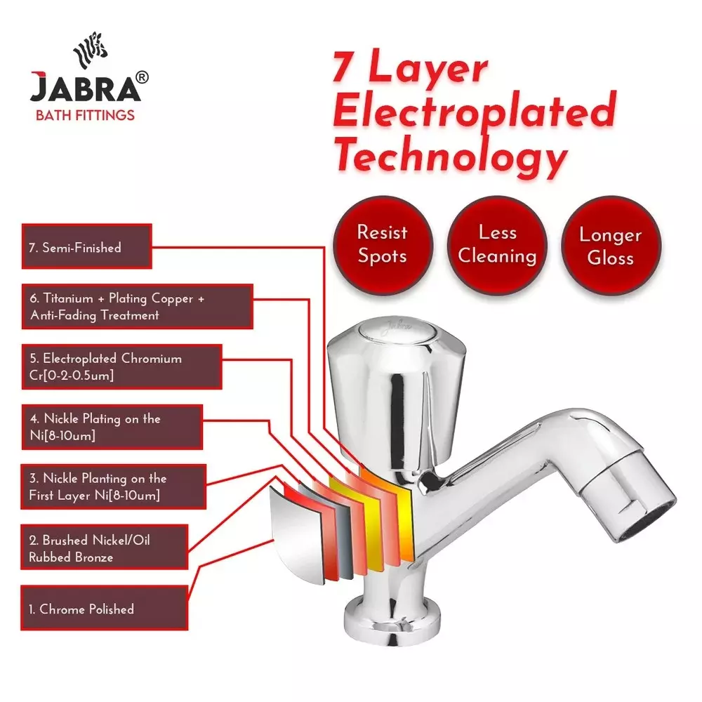 Jabra High Neck Pillar Cock Sleek Series Brass Chrome Finish Deck Mount Silver