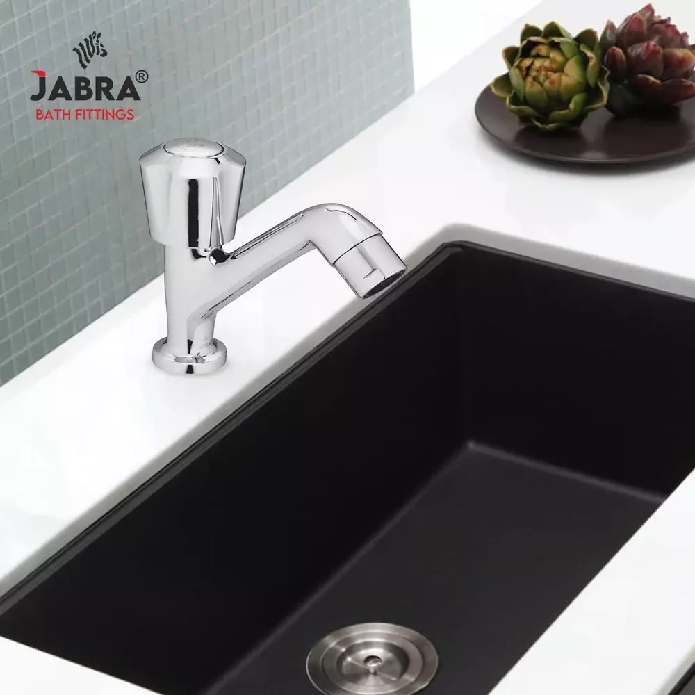 Jabra High Neck Pillar Cock Sleek Series Brass Chrome Finish Deck Mount Silver