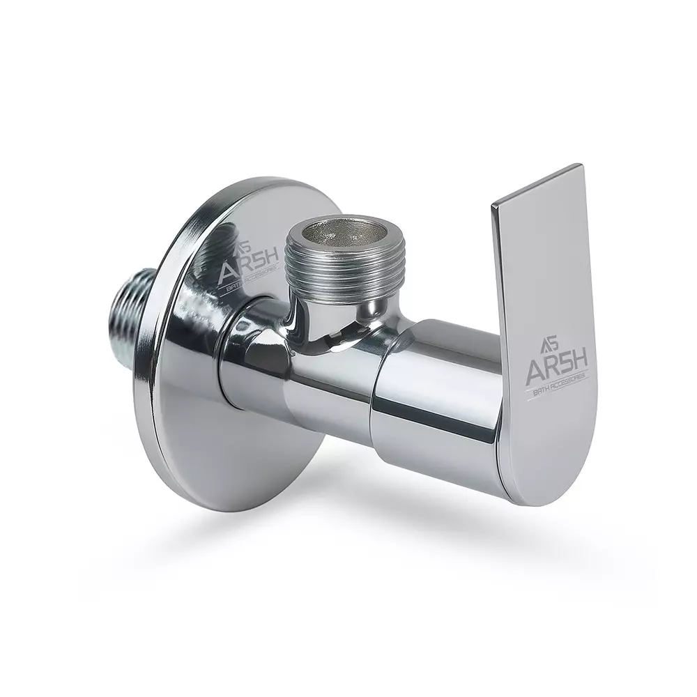 AR5H Angle Valve with Wall Flange Wall Mounted Brass & Chrome Finish Smooth Quarter-Turn Operation, Silver