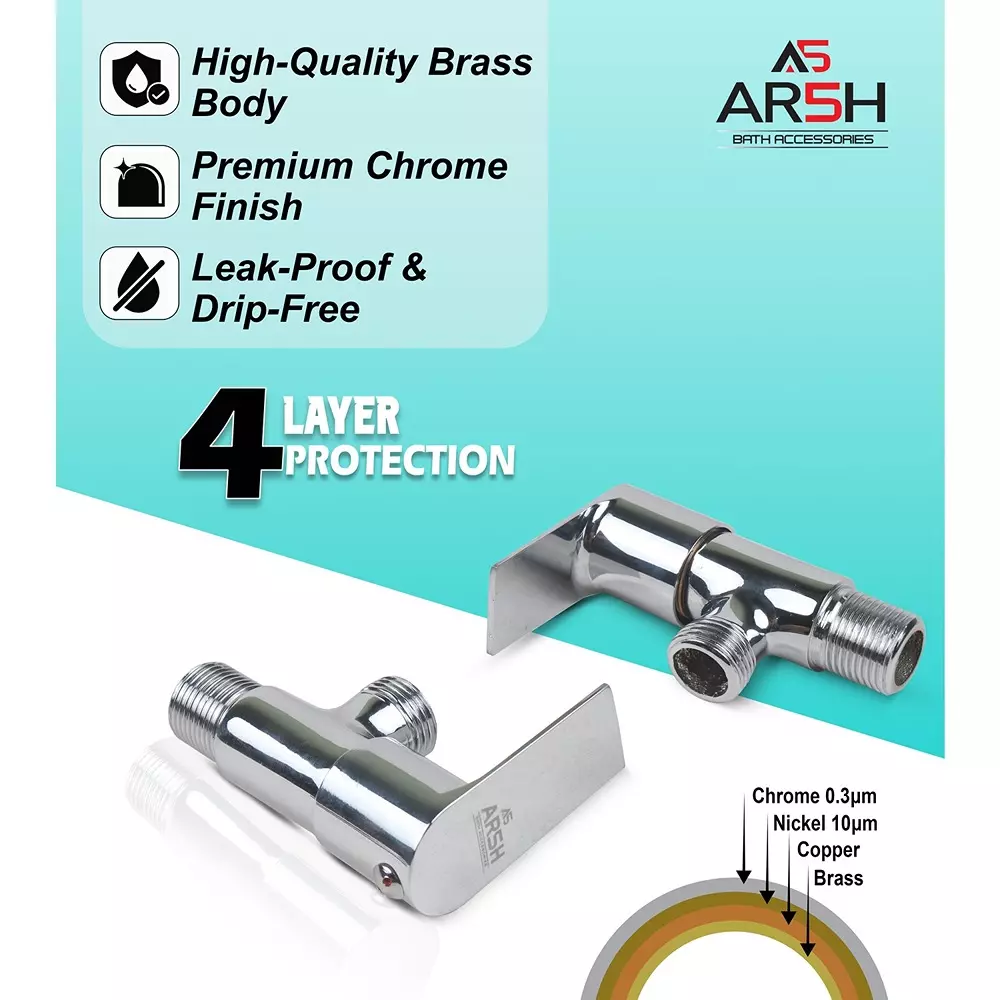 AR5H Angle Valve with Wall Flange Wall Mounted Brass & Chrome Finish Smooth Quarter-Turn Operation, Silver