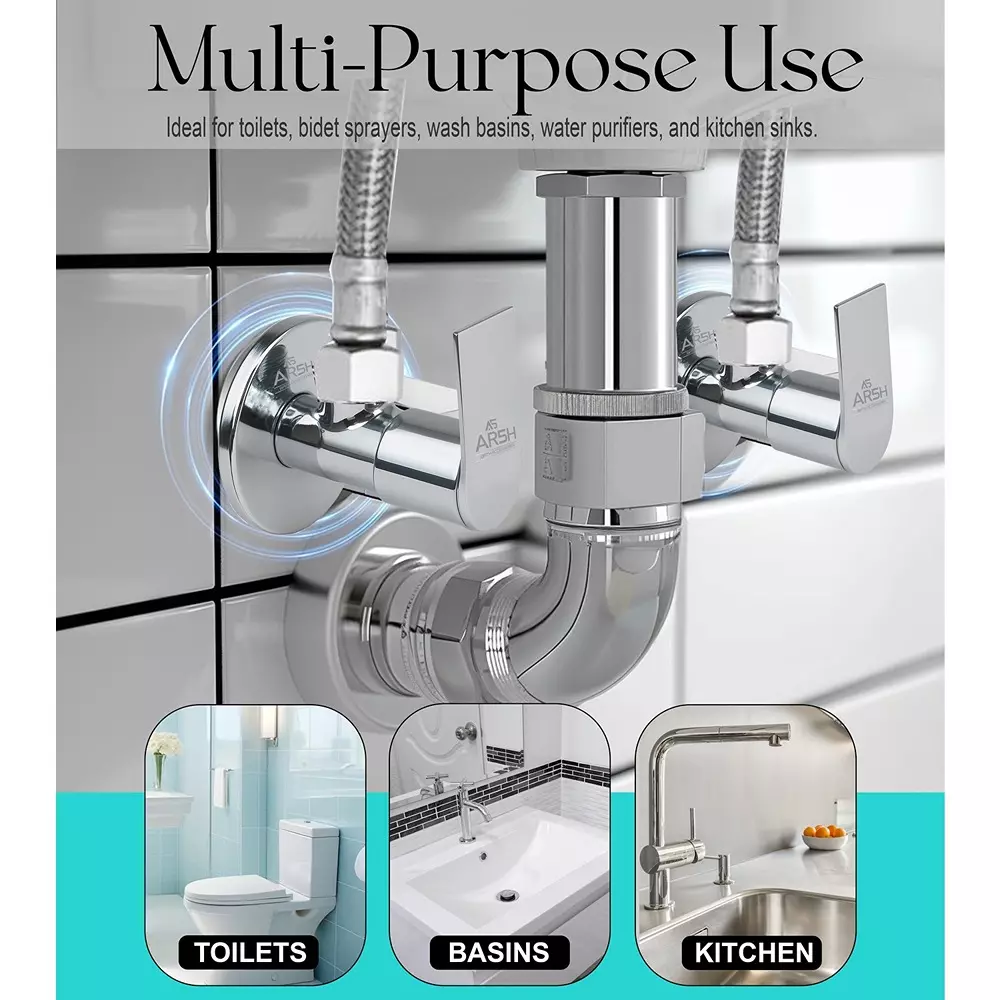 AR5H Angle Valve with Wall Flange Wall Mounted Brass & Chrome Finish Smooth Quarter-Turn Operation, Silver