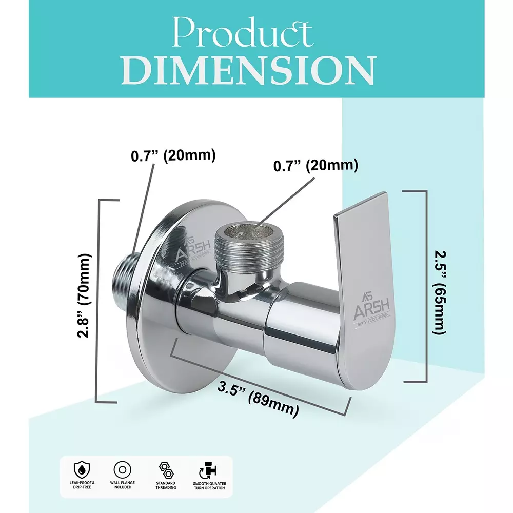 AR5H Angle Valve with Wall Flange Wall Mounted Brass & Chrome Finish Smooth Quarter-Turn Operation, Silver