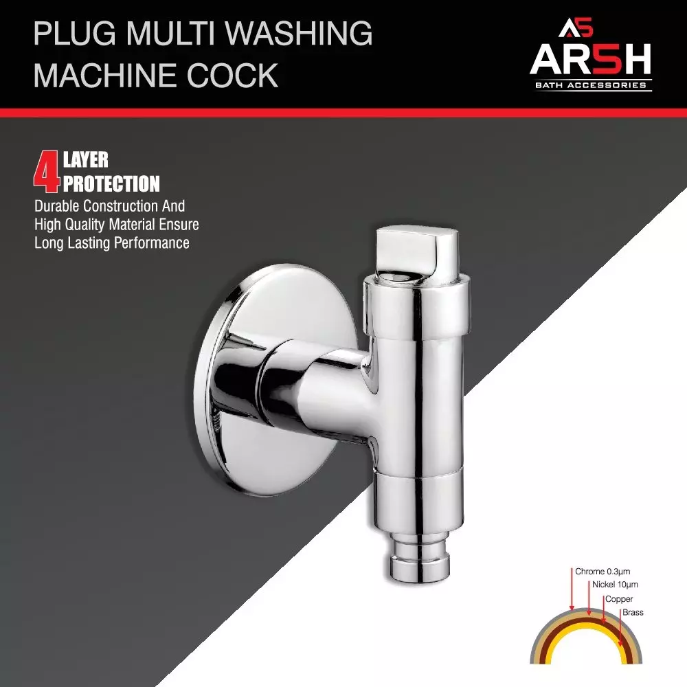 AR5H Nozzle Bib Tap Pure Brass for Washing Machine with Wall Flange Chrome Finish, ‎UP-0001