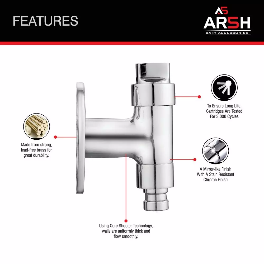 AR5H Nozzle Bib Tap Pure Brass for Washing Machine with Wall Flange Chrome Finish, ‎UP-0001