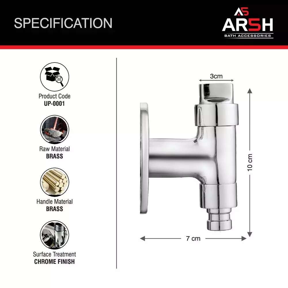 AR5H Nozzle Bib Tap Pure Brass for Washing Machine with Wall Flange Chrome Finish, ‎UP-0001