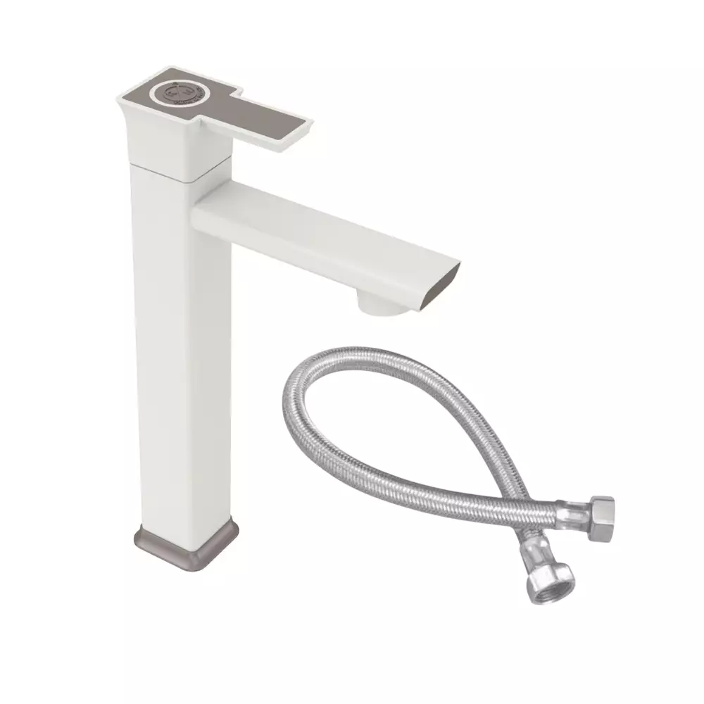 RN PTMT Tall Body Foam Flow Pillar Tap With Hose Pipe Brown Pearl White 1/2 Inch (15 mm) Size for Industrial Use, DUAL OP-1