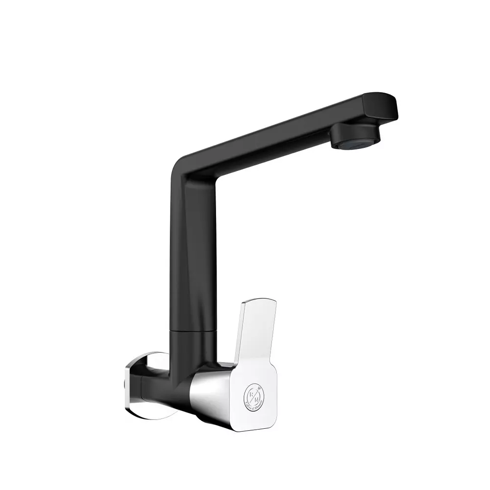 RN PTMT Lagoon Regal Collection Sink Tap Wall Mounted Black Chrome 1/2 Inch (15 mm) Size for Kitchen & Bathroom Use