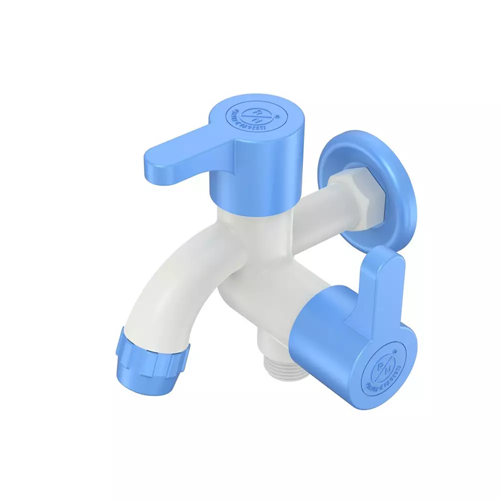 RN Foam Flow 2 In 1 BIB Tap With Flange PTMT White Blue Box Packaging Type 1/2 Inch (15 mm) Size for Kitchen & Bathroom Use, RNPRB19A16