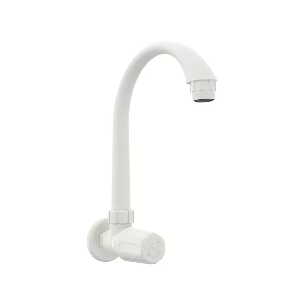 RN Foam Flow Sink Tap Wall Mounted PTMT White 1/2 Inch (15 mm) Size for Kitchen & Bathroom Use, RNSAF01A09