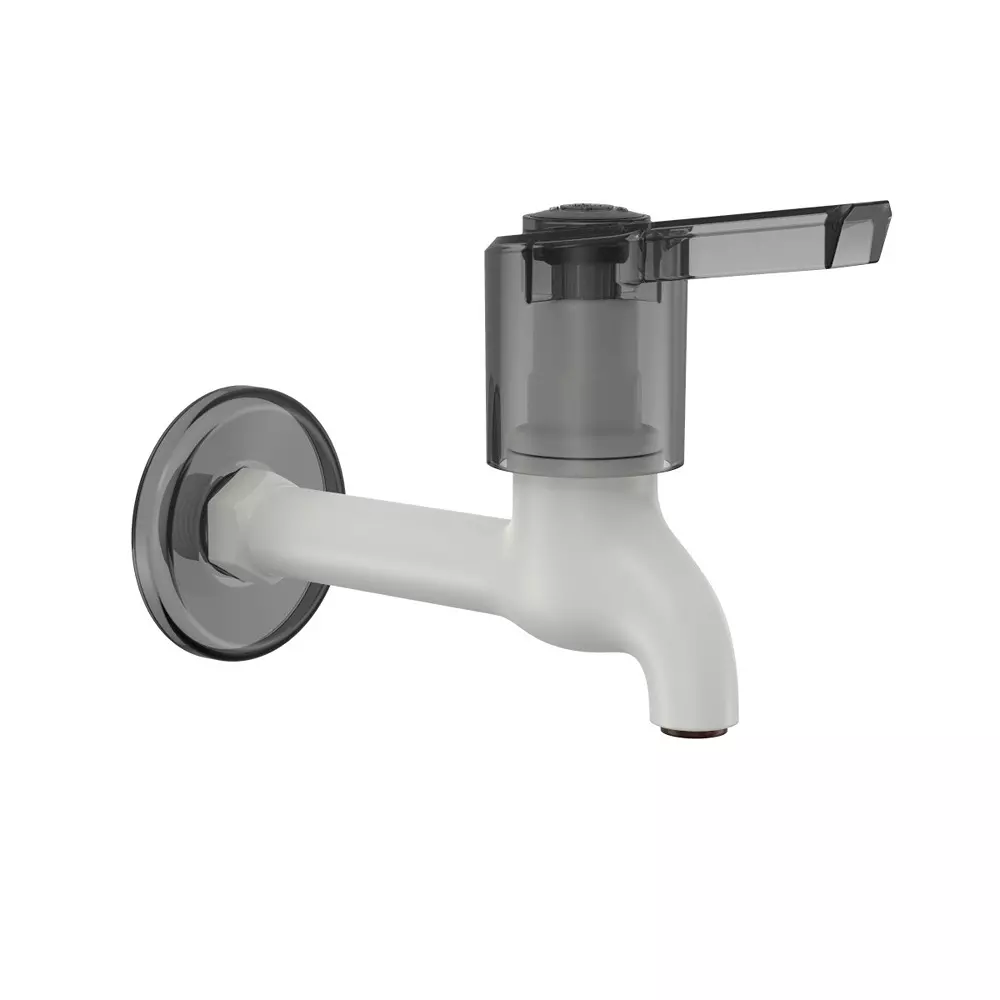 RN Foam Flow BIB Tap Long Body With Flange PTMT White Charcoal 1/2 Inch (15 mm) Size for Kitchen & Bathroom Use, RNWIN21F03