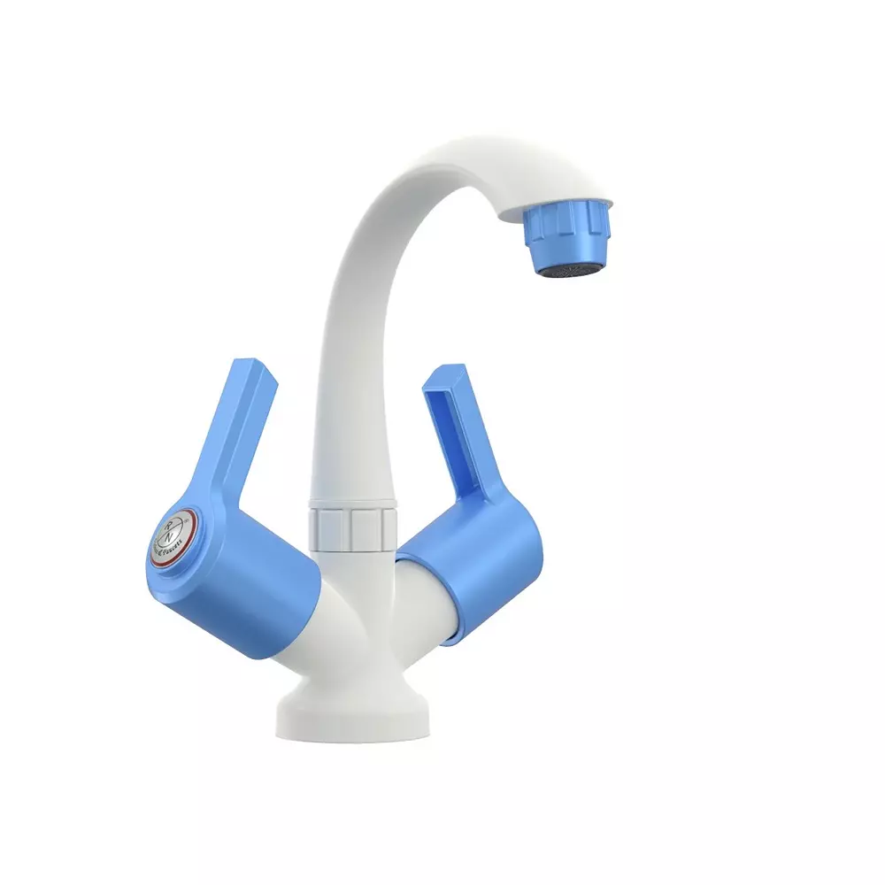 RN Foam Flow Center Hole Basin Mixer Tap PTMT White Blue 1/2 Inch (15 mm) Size for Kitchen & Bathroom Use, RNWIN19A27