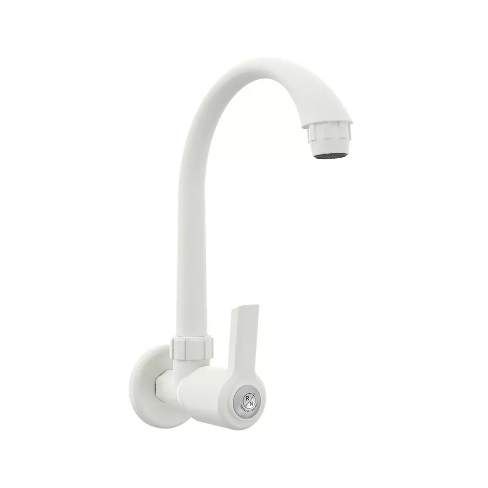 RN Foam Flow Sink Tap Wall Mounted PTMT White 1/2 Inch (15 mm) Size for Kitchen & Bathroom Use, RNWIN01A09