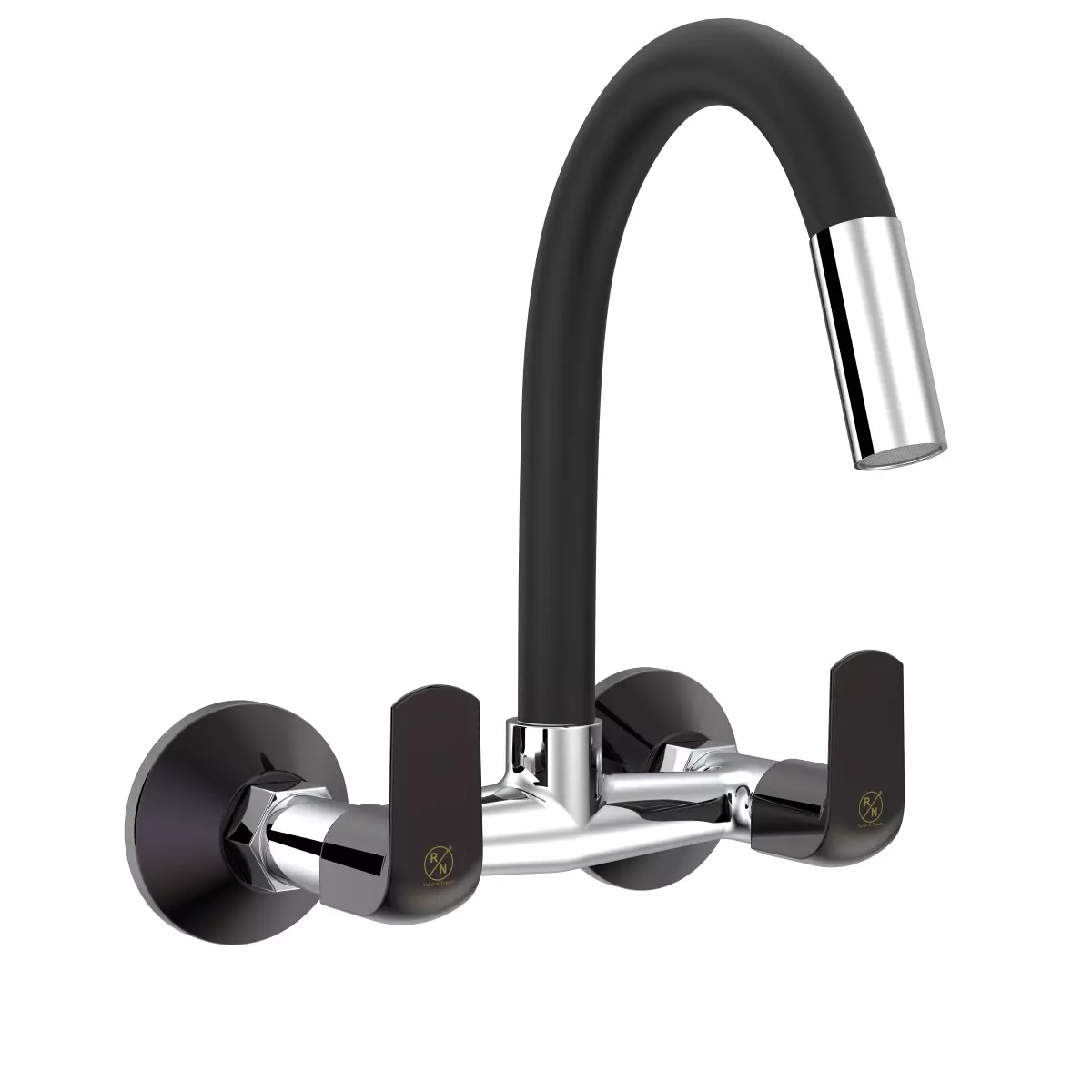 RN Solitaire Pro Dual Sink Mixer Swivel Flexible Spout Tap Black Chrome Wall Mounted 1/2 Inch (15 mm) Size, RNSOP26G32
