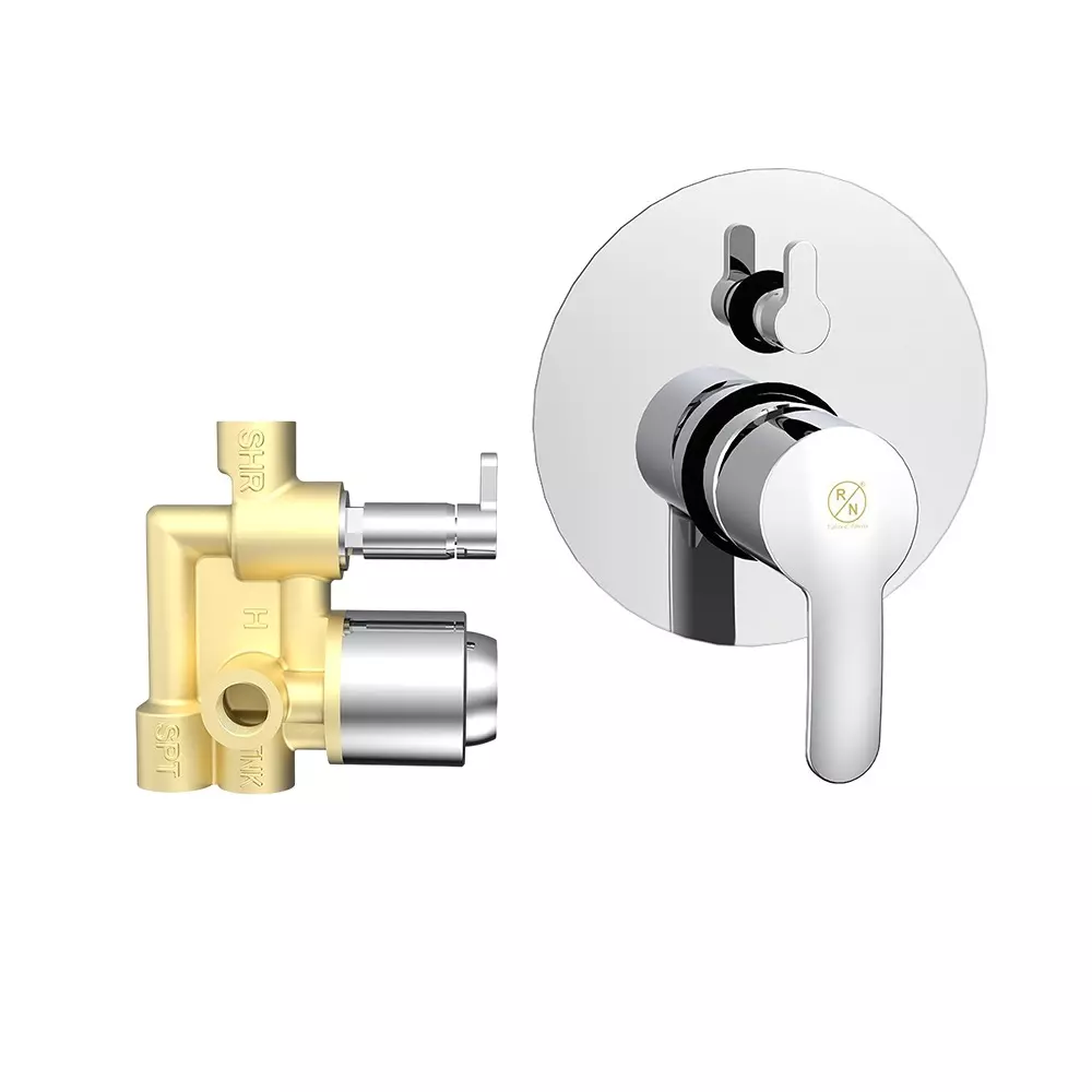 RN Kalila Chrome Plated Collection Single Lever Expose & Concealed Part Kit 3 Inlet & 2 Outlet Diverter Body Hi Flow 5 Way Wall Mounted 3/2 Inch (40 mm) Size