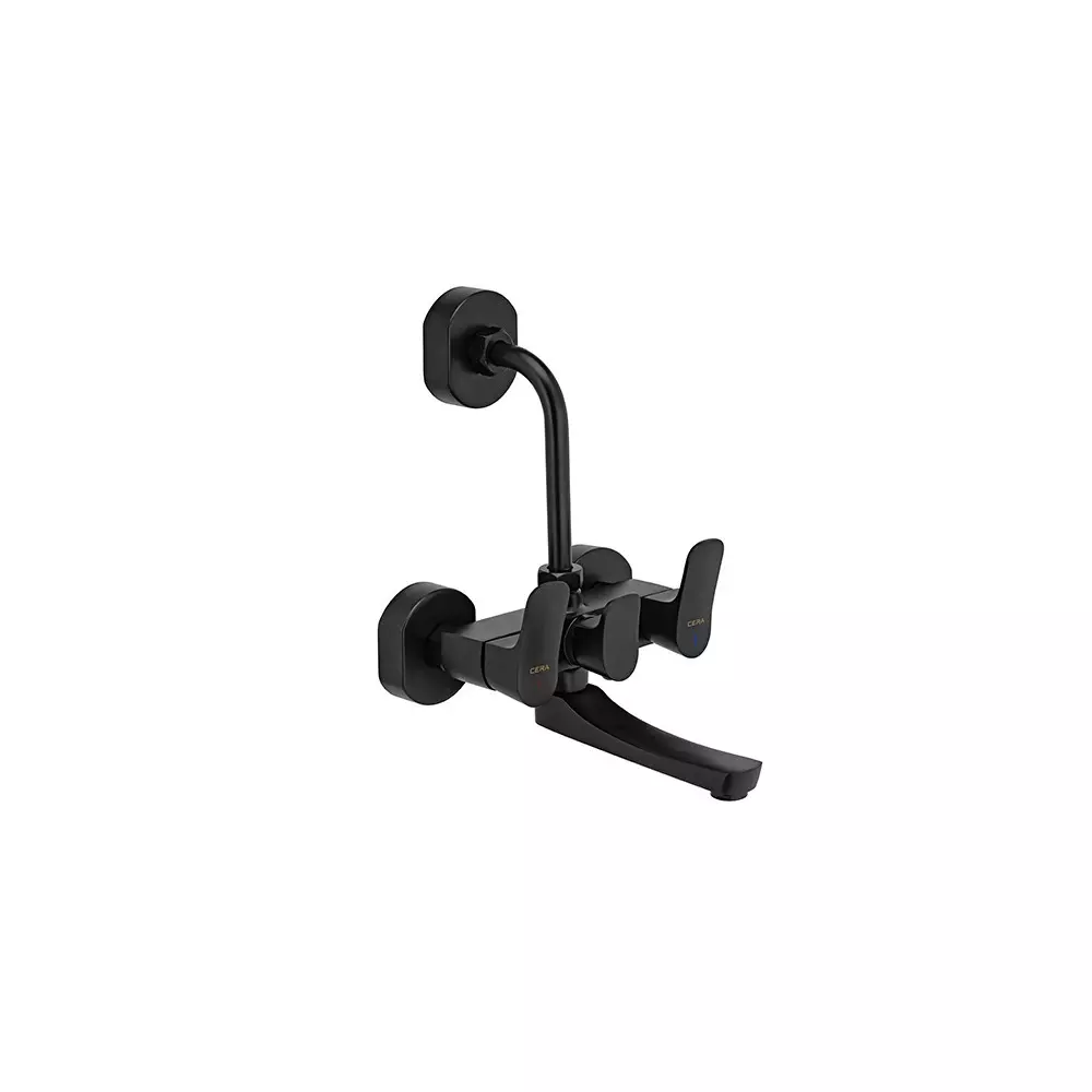 CERA Perla Wall Mixer Tap Satin Black Wall Mounted 8.5 Inch (210 mm) Bend Pipe Size for Bathroom Use, F1012401SB