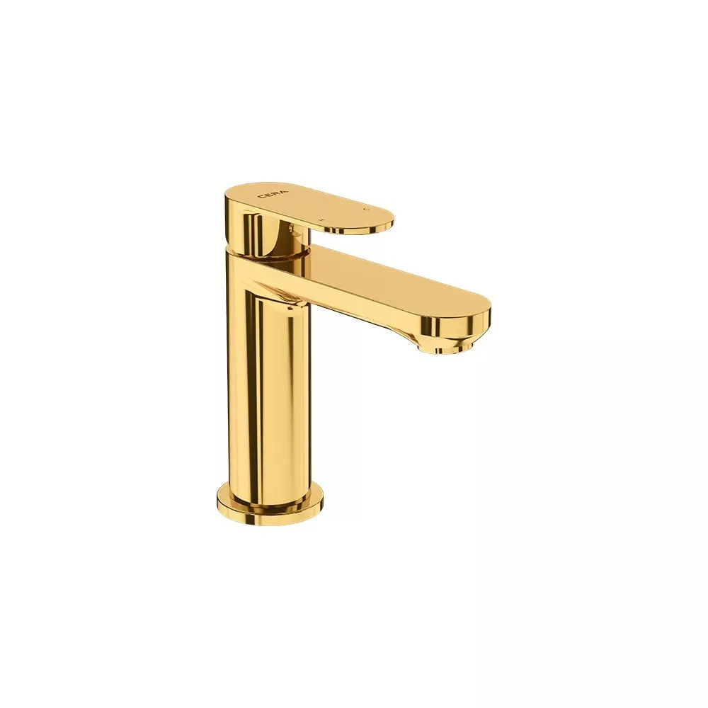 CERA Curve Single Lever Basin Mixer Tap With Braided Connection Pipe Kit French Gold Table Mounted for Bathroom Use, F1023451FG