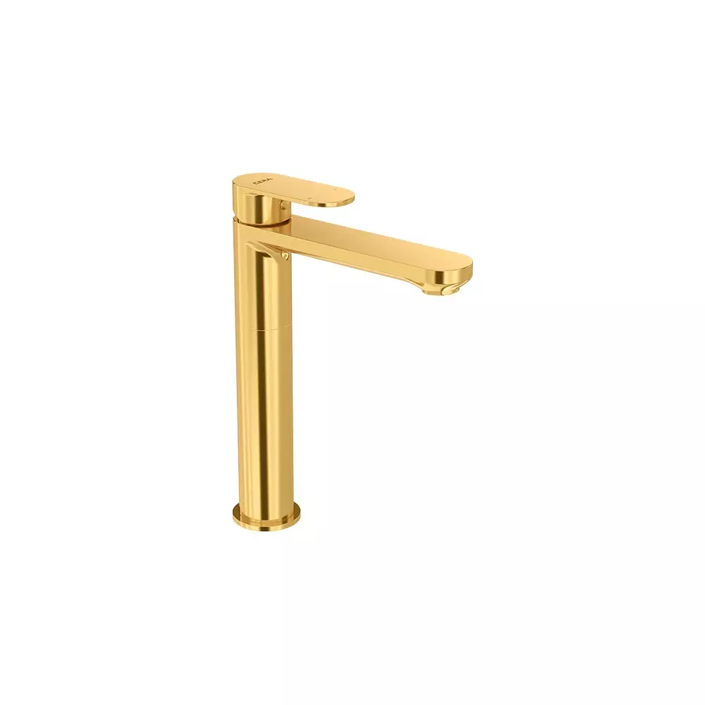 CERA Curve Extended Body Basin Mixer Tap With Braided Connection Pipe Kit 12 Inch (300 mm) French Gold for Bathroom Use, F1023452FG