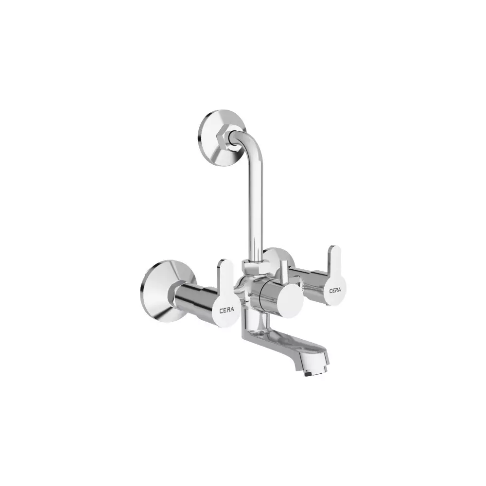 CERA Victor Wall Mixer Tap with Bend Pipe Silver Wall Mounted for Bathroom Use, F1015402