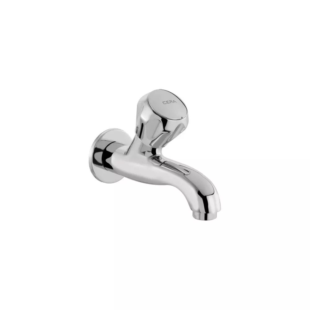 CERA Ocean Half Turn Long Nose Bib Tap With Wall Flange And Aerator Silver Wall Mounted for Bathroom Use, HT F3001152