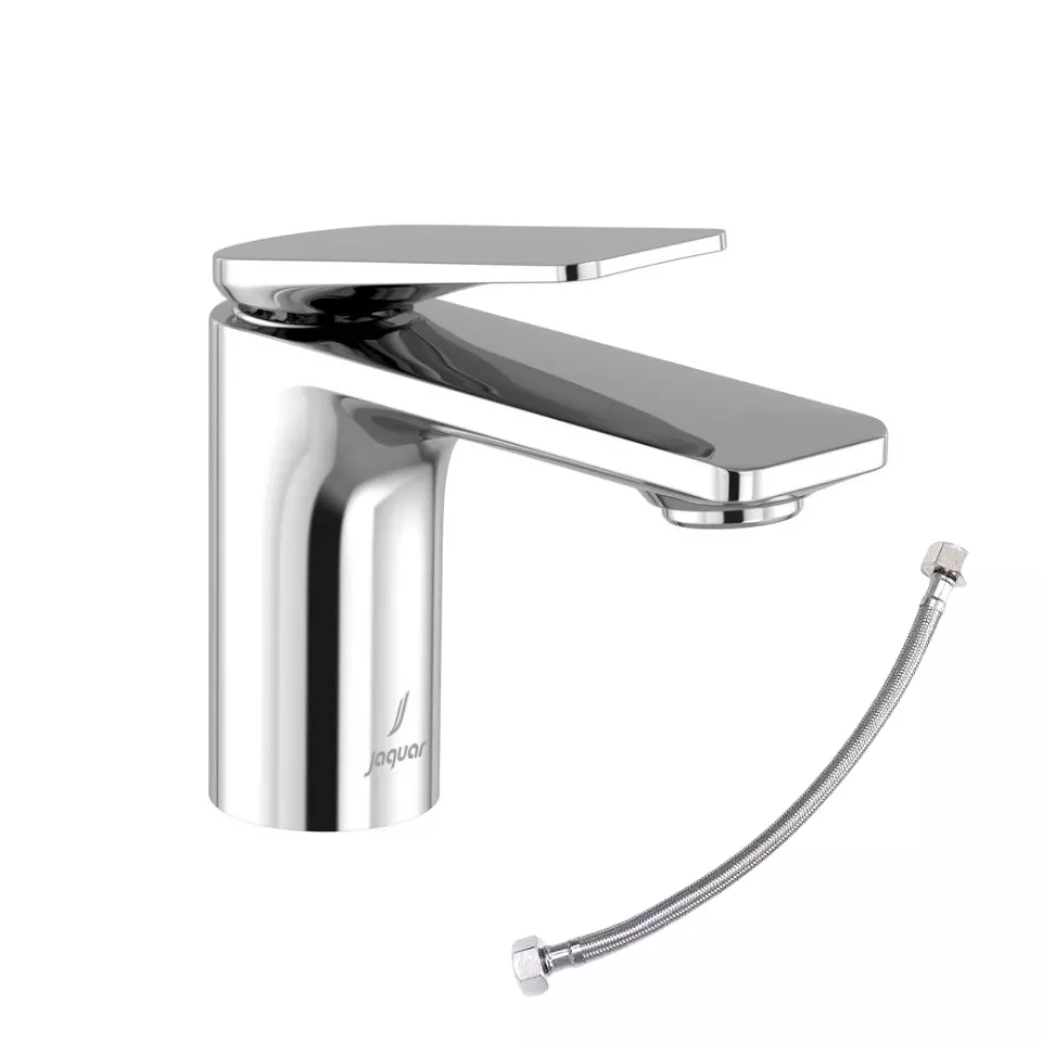 Jaquar Laguna Single Lever Basin Mixer Tap with 450 mm Long Braided Hose Silver Stainless Steel for Home Use, LAG-CHR-91011B