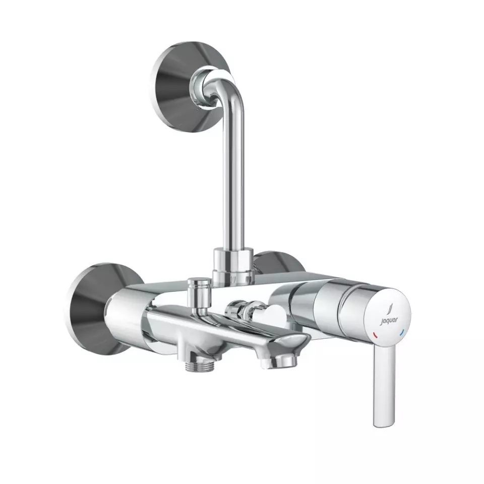 Jaquar Fusion Prime Single Lever Wall Mixer Tap 3-in-1 System with Provision & Long Bend 115 mm Silver Stainless Steel for Home Use, FUP-CHR-29125PM