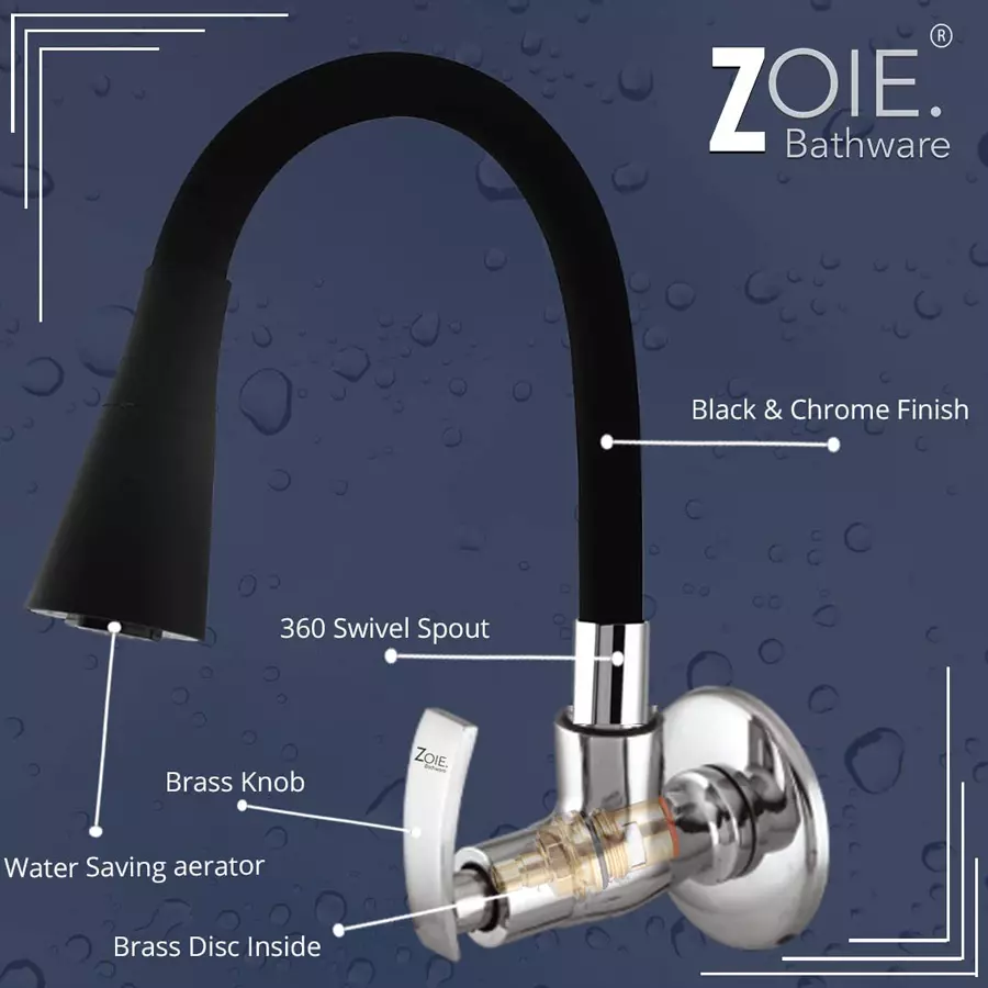 Zoie Viva Brass Chrome Finish Kitchen Sink Tap with Swivel Spout, Z28040