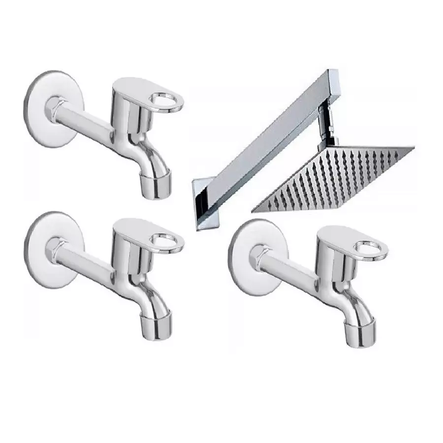 Fastgear Faucet Set with Shower Stainless Steel Chrome Finish Silver, FG1239 ( Pack of 4)