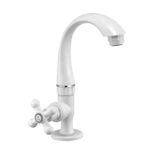 Sparsh Pearl Swan Neck Tap with Flange Alfa Series Series PTMT White Glossy Finish, AF-414