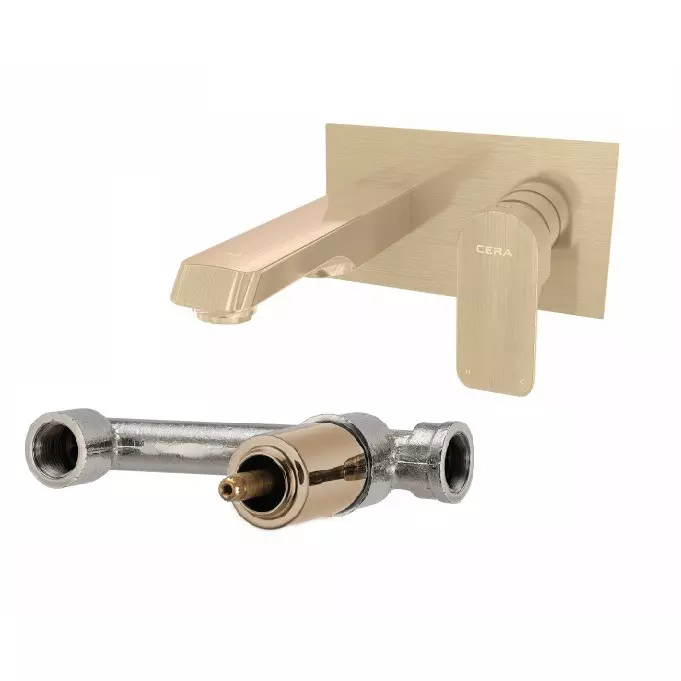 CERA CHELSEA Basin Mixer Diverter Single Lever Exposed Part + Concealed Part Wall Mount Antique Brass, F1016474BA+F4065103BA