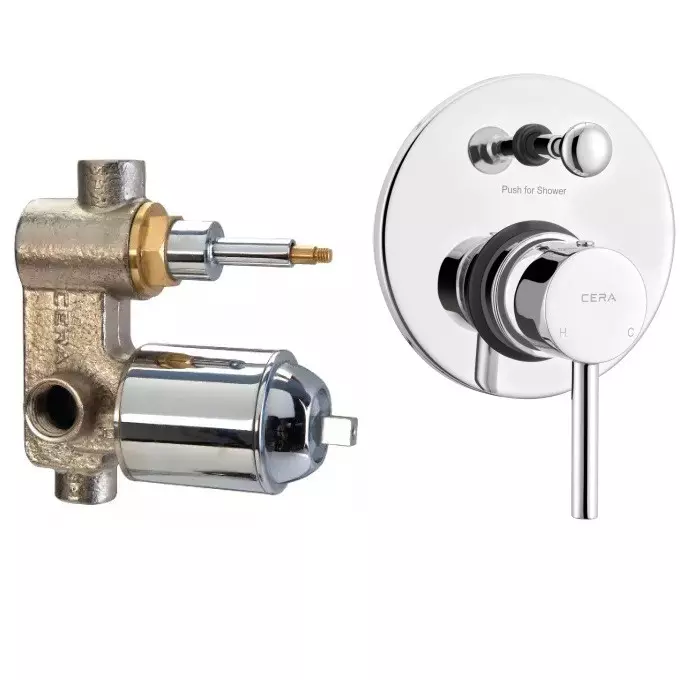 CERA FOUNTAIN Diverter System Single Lever Exposed Part + Concealed Part Wall Mount Chrome, F2013721+F4030101