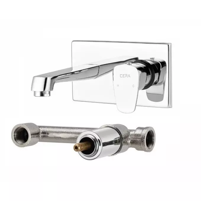 CERA VINE Basin Mixer Single Lever Exposed Part + Concealed Part Wall Mount Silver, F1020473+F4065103