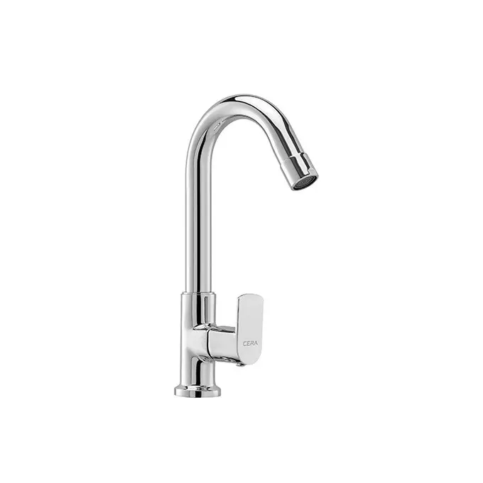 CERA CHROMO Sink Cock with Swivel Spout Quarter Turn Table Mount Silver, F1019301