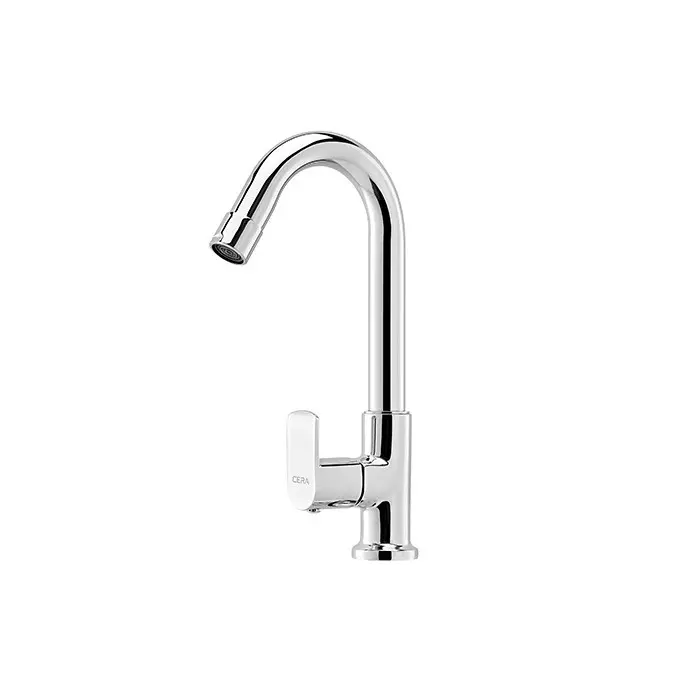 CERA CHROMO Sink Cock with Swivel Spout Quarter Turn Table Mount Silver, F1019301