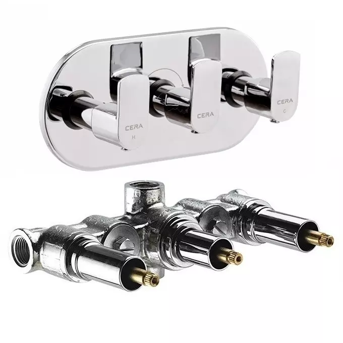 CERA CHROMO 4-Way Diverter System Single Lever Quarter Turn Exposed Part + Concealed Part with Knob & Flange, F1019731+F4040101