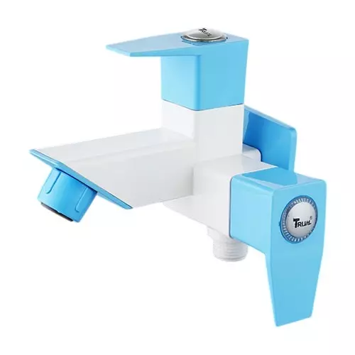 TRIJAL Shark Plus Two Way Bib Cock with Flange White, Blue 15 mm Thread & 20 mm Spindle, SHP-106 (Pack of 16)