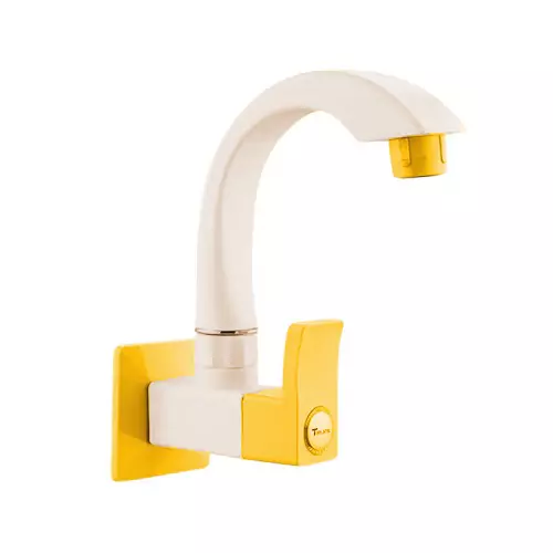 TRIJAL Spark Plus Sink Cock with Flange White, Gold 15 mm Thread & 20 mm Spindle, SRP-109 (Pack of 24)