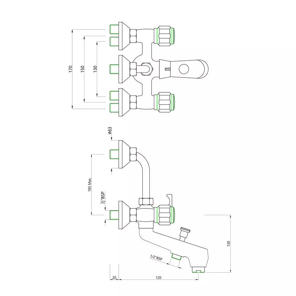 Essco by Jaquar Delux Wall Mixer 3-in-1 System with 115 mm Bend Pipe & Aerator, DLX-519KN