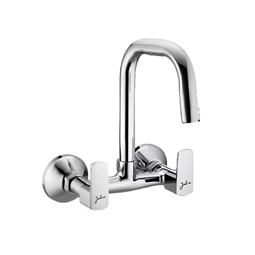Jabra Sink Mixer Tap (L) Opal Series Brass Chrome Finish Wall Mount Silver